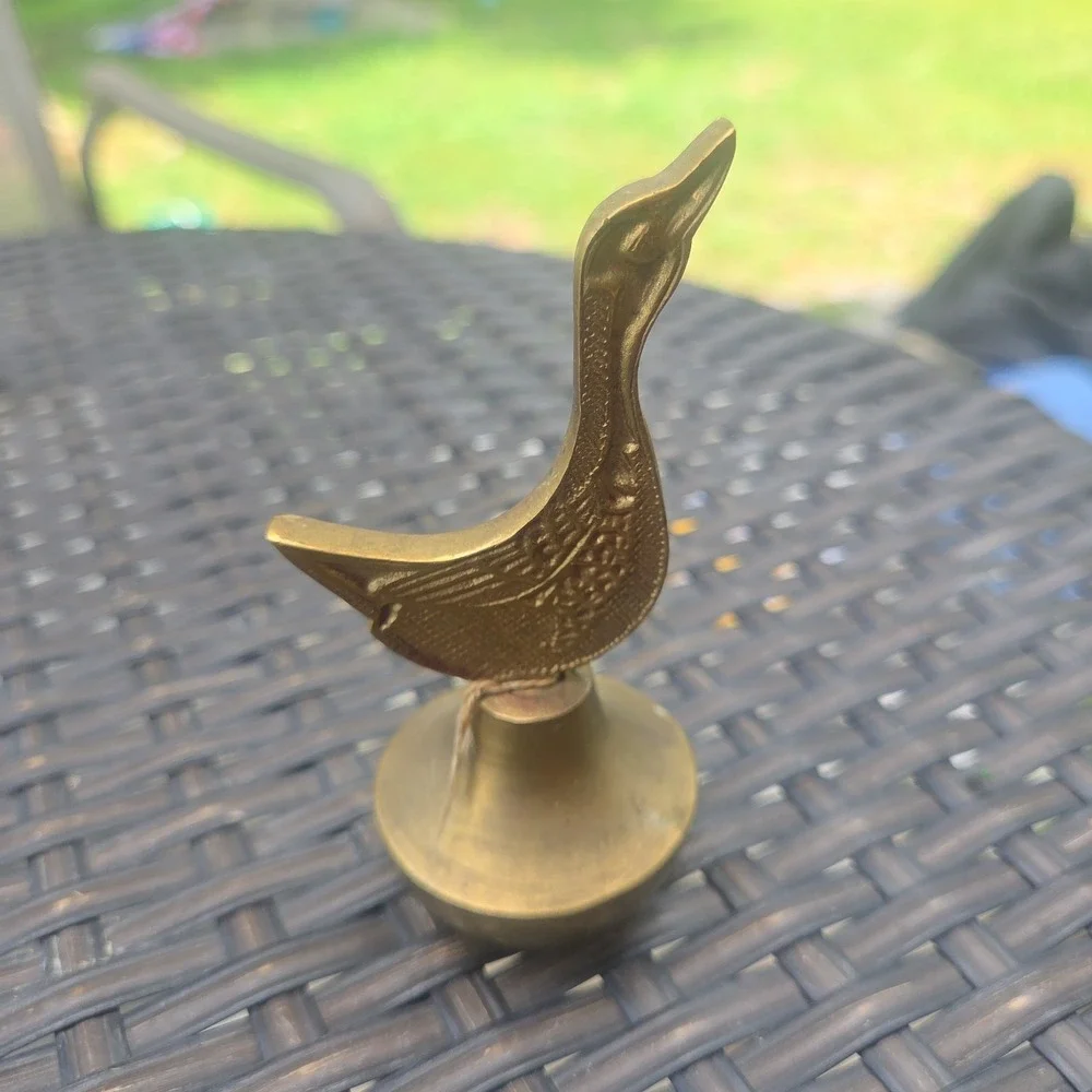 Vintage Solid Brass Duck Bird Hand Bell Figurine Desk Bell Cottage Cabin Core